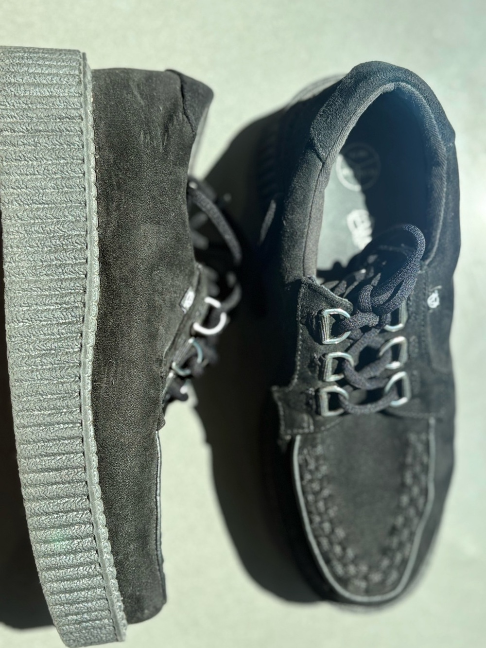 T.U.K. Anarchic Creepers Black Faux Suede Platform Shoes D-Ring Goth Punk